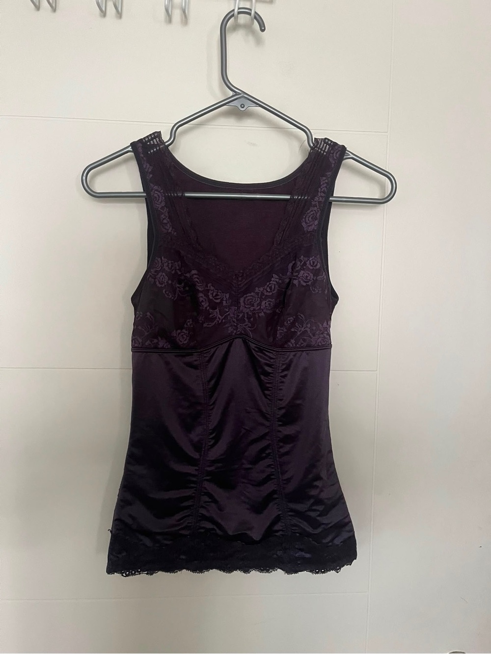 Source Unknown Plum Lace-Trim Satin Camisole